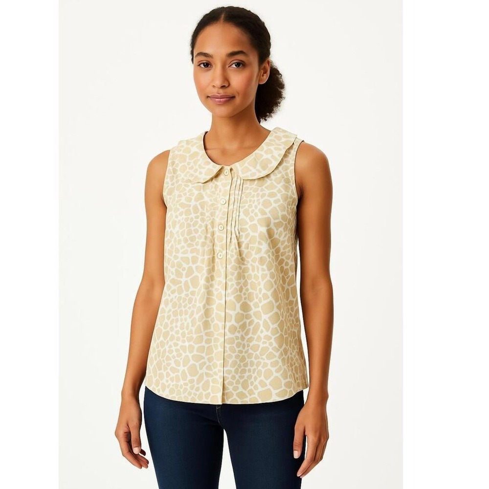 LOFT Blouse Womens XS Animal Print Button Front Sleeveless Shirt Cotton